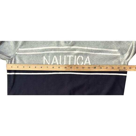 Nautica Gray & Navy Blue 1/4 Zip Cotton Logo Sweater Men's Medium - Picture 3 of 6